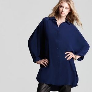 Vince Navy Blue Oversized Silk Blouse XS